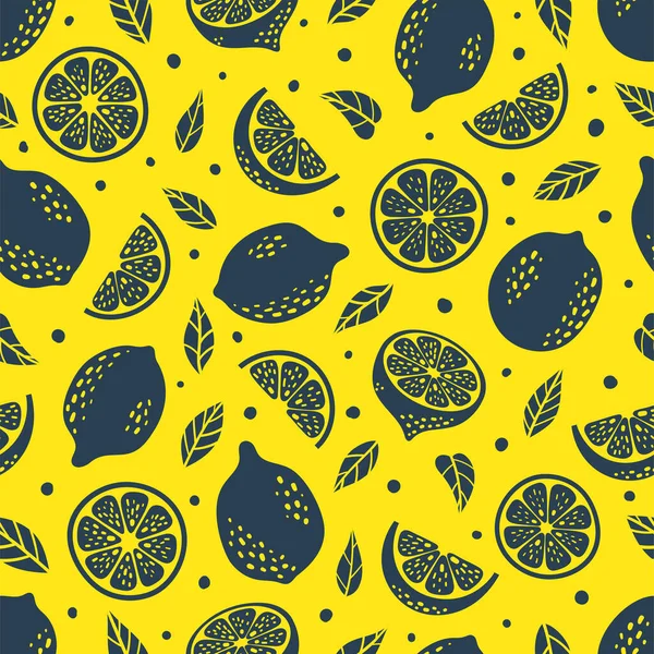 Lindo Vector Limón Patrón Inconsútil Tropical Doodle Verano Rebanada Fruta — Vector de stock