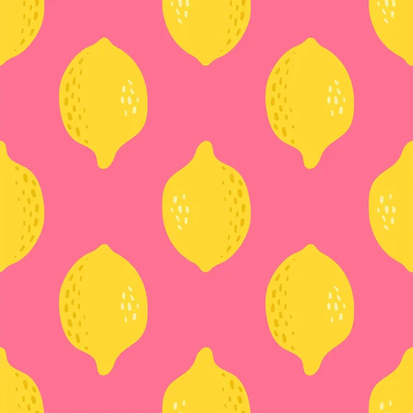 Lindo Patrón Sin Costura Vector Lemon Frutas Enteras Frescas Verano — Vector de stock