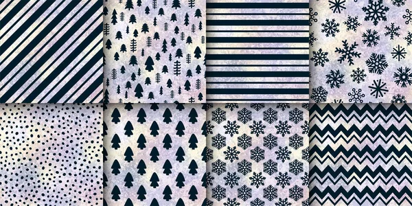 Vector Winter Silver Metallic Seamless Pattern Set Lámina Oro Blanco — Archivo Imágenes Vectoriales