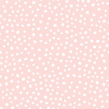Vektör Doodle Noktaları Kusursuz Desen. Pastel pembe arka planda elle çizilmiş beyaz lekeler. Baskı, ambalaj kağıdı, tasarım, kumaş, arka plan, tekstil için soyut çember fırça sprey dokusu.