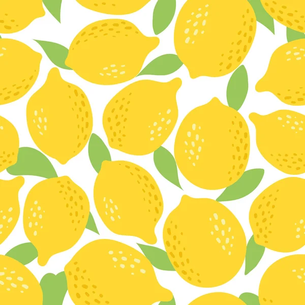 Lindo Patrón Sin Costura Vector Lemon Frutas Enteras Frescas Verano — Vector de stock