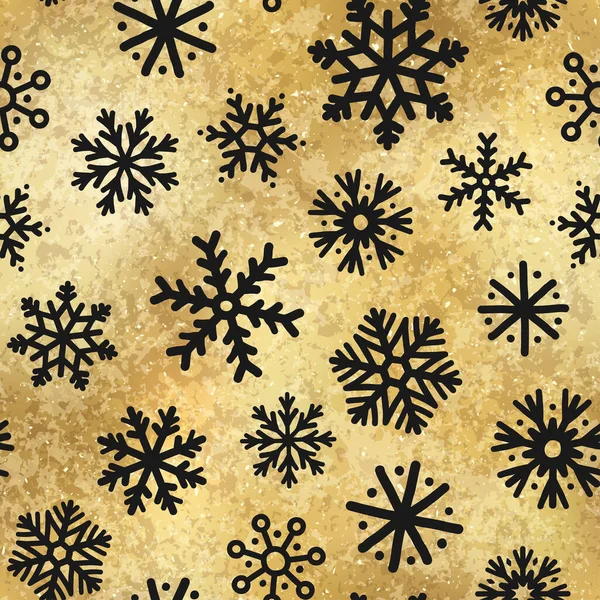 Vector Winter Snowflakes Gold Metallic Seamless Pattern Weihnachten Handgezeichneter Schnee — Stockvektor