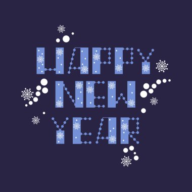 Noel selamları. Güzel bir yeni yıl mesajı, kışın kar taneleri, mavi arka plan. Pankart, satış, tebrikler, davetiyeler için vektör illüstrasyonu.