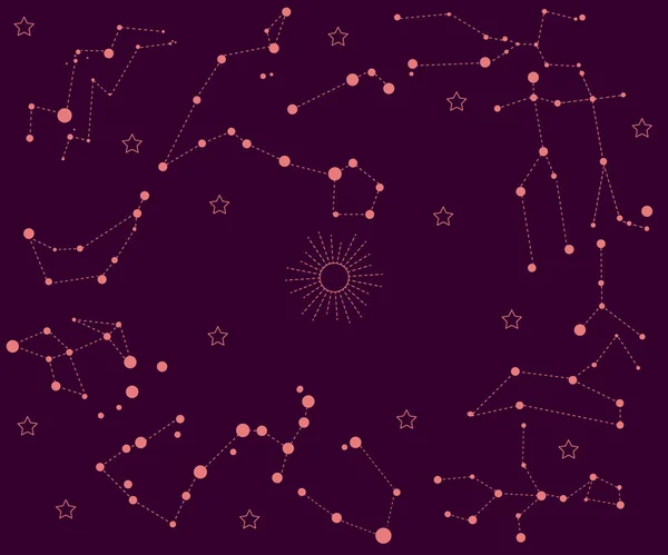 Placé Dans Ordre Des Constellations Zodiaque Autour Soleil Dans Ciel — Image vectorielle