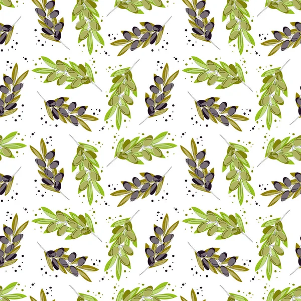 Olivenzweige Mit Grünen Oliven Und Reifen Oliven Vektor Nahtlose Illustrationen — Stockvektor