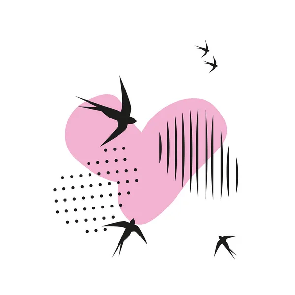 Minimalistic Pattern Oriental Style Flock Swallows Flies Light Abstract Objects — Wektor stockowy