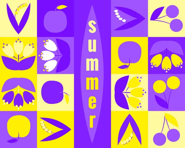 Summer Background Summer Symbol Flowers Fruits Berries Vector Illustration Label — Vetor de Stock