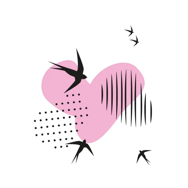Minimalistic Pattern Oriental Style Flock Swallows Flies Light Abstract Objects ストックベクター