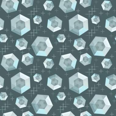 Düşen, uçan kristallerin soyut çizimi, yıldızlar arasında sihirli taşlar. Tarot kartları, ezoterik oturumlar, tekstil, ambalaj için kusursuz vektör deseni.