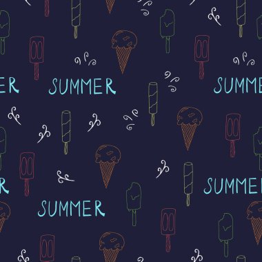 Elle çizilmiş dondurma yiyecekler pürüzsüz. Karalama stilinde dondurma vektörü çizimi