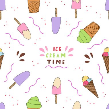 Elle çizilmiş dondurma yiyecekler pürüzsüz. Karalama stilinde dondurma vektörü çizimi