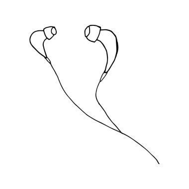 Kulaklıklar. Beyaz arka planda izole edilmiş bir kulaklığın el yazısı. Vektör illüstrasyon etiketi, simge, tasarım ögesi