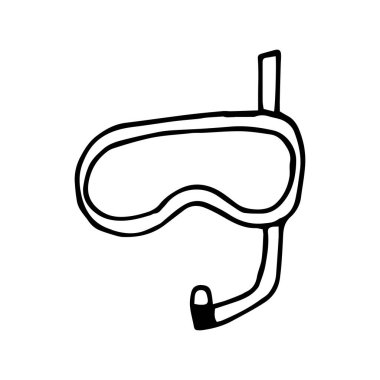 Su altı maskesi. Beyaz arka planda izole edilmiş bir sualtı maskesinin el yazısı. Vektör illüstrasyon etiketi, simge, tasarım ögesi