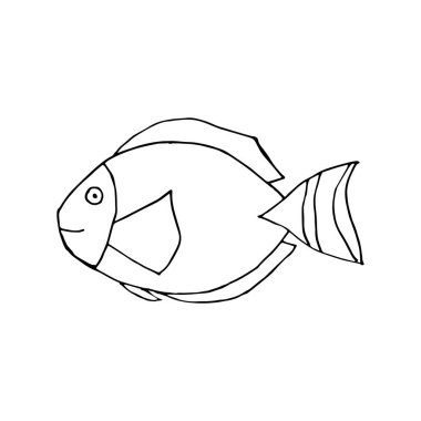 Karalamalı deniz balığı. Beyaz arka planda izole edilmiş bir deniz balığının el resmi. Vektör illüstrasyon etiketi, simge, tasarım ögesi