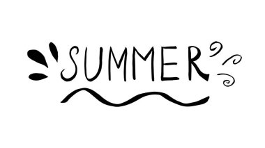 Doodle yazlık mektuplar. Beyaz arka planda izole edilmiş bir yaz yazının el yazısı. Vektör illüstrasyon etiketi, simge, tasarım ögesi