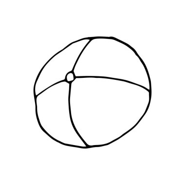 Doodle plaj topu. Beyaz arka planda izole edilmiş bir plaj topunun el çizimi. Vektör illüstrasyon etiketi, simge, tasarım ögesi
