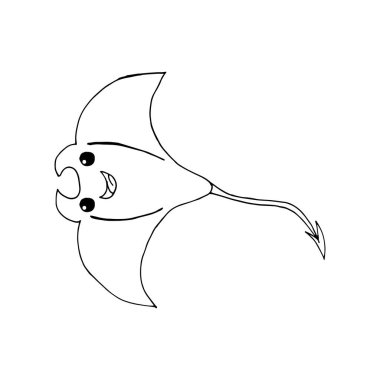 Doodle Stingray. Beyaz arka planda izole edilmiş bir Stingray 'in el yazısı. Vektör illüstrasyon etiketi, simge, tasarım ögesi