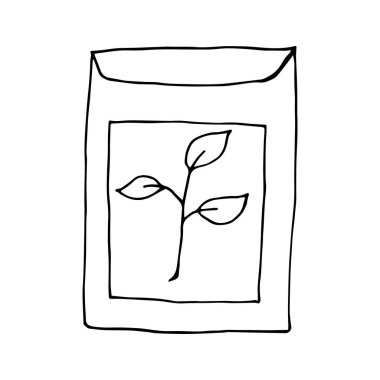 Tohumlu kurabiye torbası. Tohumları beyaz bir arka planda izole edilmiş bir torba çizilmiş. Vektör illüstrasyon etiketi, simge, tasarım ögesi