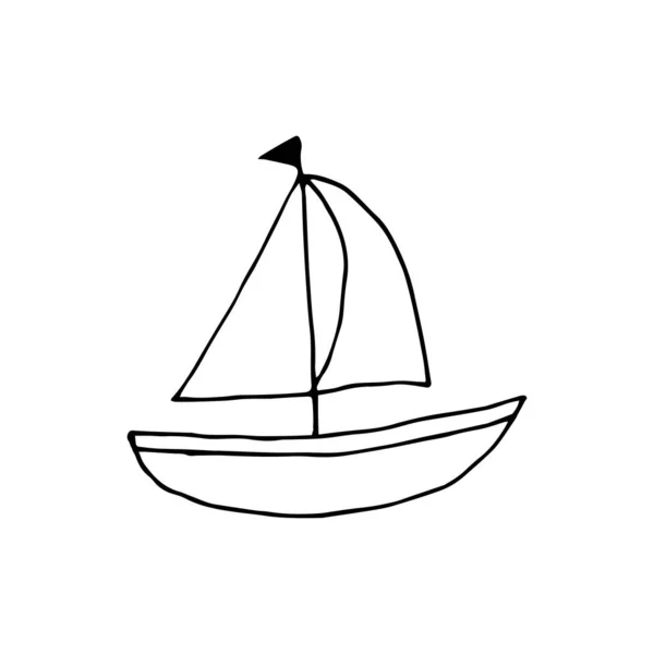 Doodle Hajó Fehér Alapon Elszigetelt Hajóról Készült Kézzel Rajzolták Vektor — Stock Vector