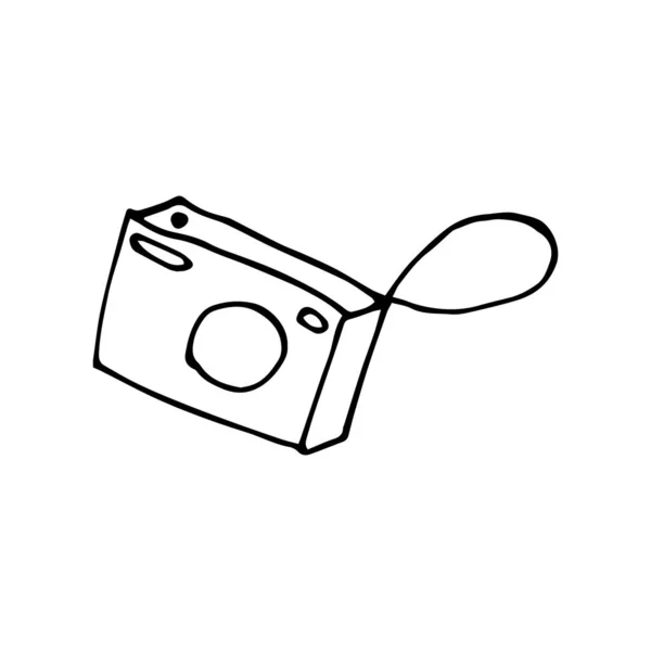 Câmera Doodle Mão Desenhada Uma Câmera Isolada Fundo Branco Vetor — Vetor de Stock