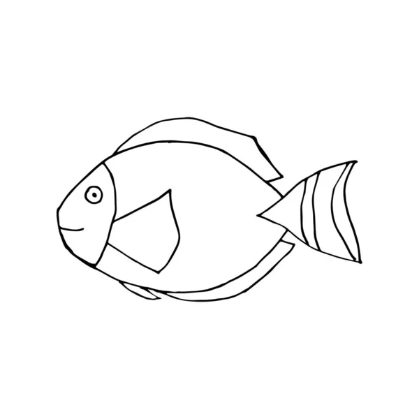 Havsfisk Från Doodle Handritad Havsfisk Isolerad Vit Bakgrund Vektor Illustration — Stock vektor