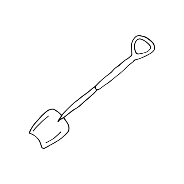 Doodle Shovel Garden Mão Desenhada Jardim Isolado Fundo Branco Vetor — Vetor de Stock