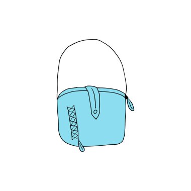 Kukla torbası. Beyaz arka planda izole edilmiş bir çantanın el resmi. Vektör illüstrasyon etiketi, simge, tasarım ögesi