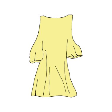 Karalama yaz elbisesi. Beyaz arka planda izole bir yaz elbisesi çizilmiş. Vektör illüstrasyon etiketi, simge, tasarım ögesi