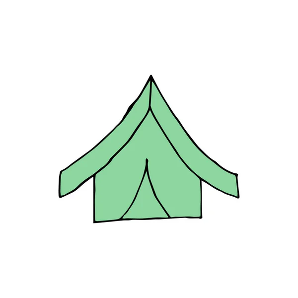 テントを張れ 白い背景に孤立したテントの手描き ベクターイラストステッカー アイコン デザイン要素 — ストックベクタ