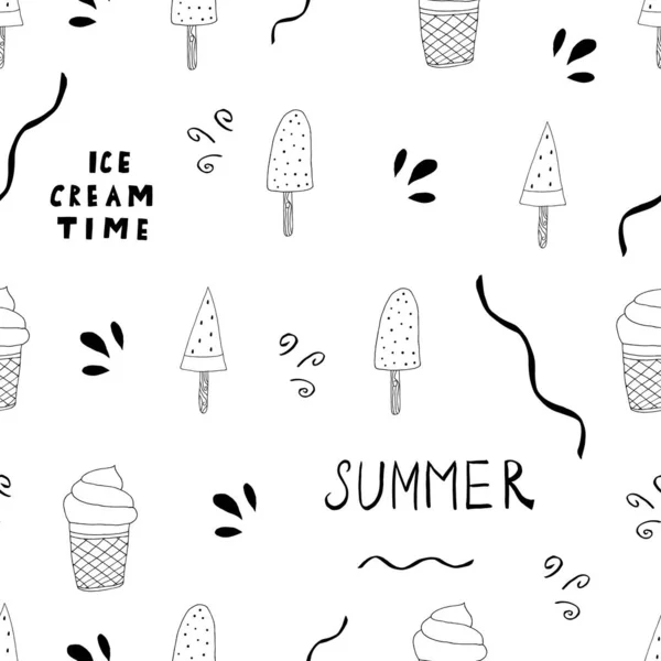 Ручной Рисунок Мороженое Продукты Бесшовный Шаблон Векторная Иллюстрация Мороженого Стиле — стоковый вектор
