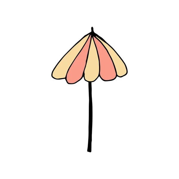 Deštník Pláži Doodle Ručně Kreslený Plážový Deštník Izolovaný Bílém Pozadí — Stockový vektor