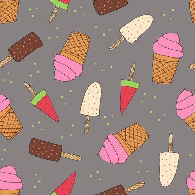 Elle çizilmiş dondurma yiyecekler pürüzsüz. Karalama stilinde dondurma vektörü çizimi