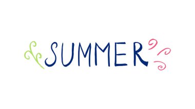 Doodle yazlık mektuplar. Beyaz arka planda izole edilmiş bir yaz yazının el yazısı. Vektör illüstrasyon etiketi, simge, tasarım ögesi