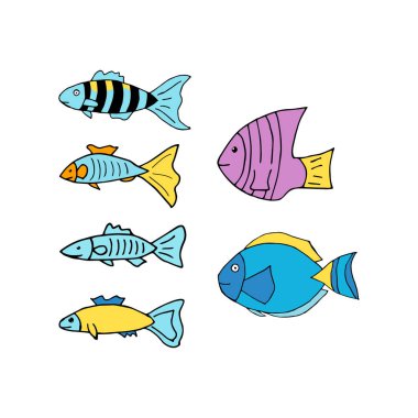 Deniz balığı kümesi. Beyaz arka planda izole edilmiş bir uçurtmanın el resmi. Vektör illüstrasyonu