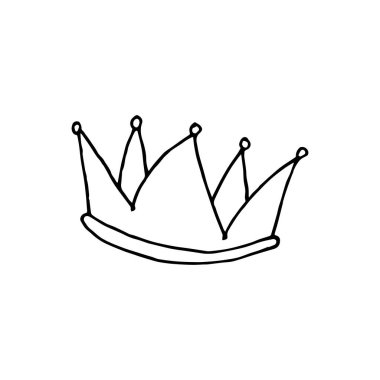 Karalama tacı. Beyaz arka planda izole edilmiş bir taç çizilmiş. Vektör illüstrasyon etiketi, simge, tasarım ögesi