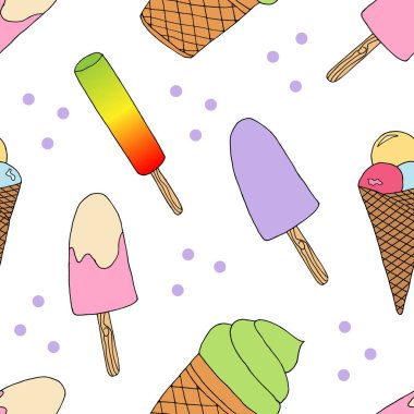 Elle çizilmiş dondurma yiyecekler pürüzsüz. Karalama stilinde dondurma vektörü çizimi