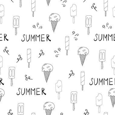Elle çizilmiş dondurma yiyecekler pürüzsüz. Karalama stilinde dondurma vektörü çizimi