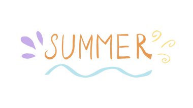 Doodle yazlık mektuplar. Beyaz arka planda izole edilmiş bir yaz yazının el yazısı. Vektör illüstrasyon etiketi, simge, tasarım ögesi