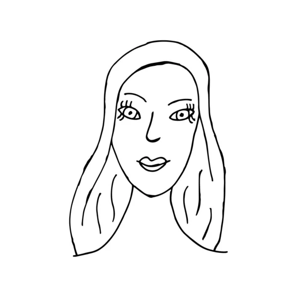 Doodle Kadın Suratı Uluslararası Kadınlar Günü Beyaz Arka Planda Izole — Stok Vektör