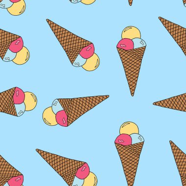 Elle çizilmiş dondurma yiyecekler pürüzsüz. Karalama stilinde dondurma vektörü çizimi