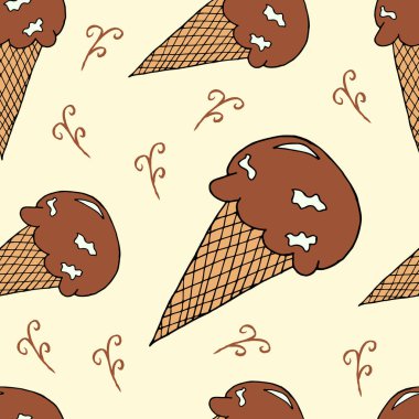 Elle çizilmiş dondurma yiyecekler pürüzsüz. Karalama stilinde dondurma vektörü çizimi