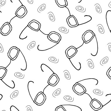 Yaz gözlüklü, kusursuz desenli. El çizimi arka plan. Vektör illüstrasyonu