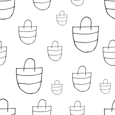 Poşet kusursuz desen. El çizimi arka plan. Vektör illüstrasyonu