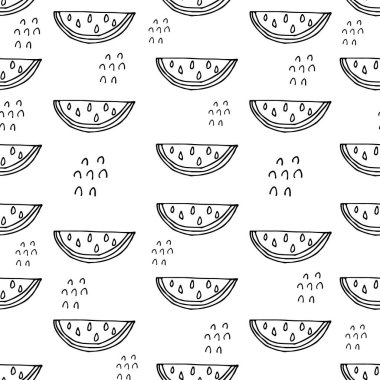 Karpuz, dikişsiz desen. Karpuz arkaplan vektör illüstrasyonunun el çizimi