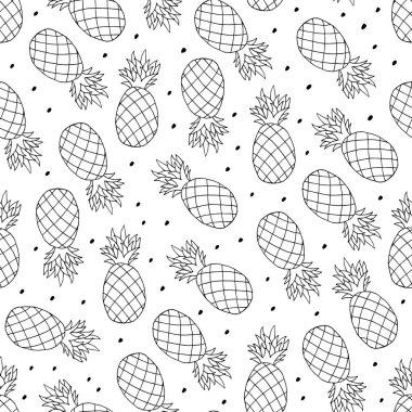 Doodle Ananas pürüzsüz desen. Ananas arkaplanının el çizimi. Tropikal meyve vektörü illüstrasyonu