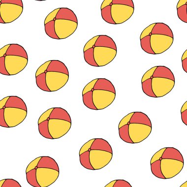 Doodle plaj topu pürüzsüz desen. El çizimi arka plan. Vektör illüstrasyonu