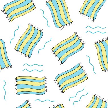 Doodle plaj havlusu, dikişsiz desen. El çizimi arka plan. Vektör illüstrasyonu