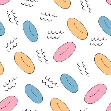 Doodle Lifebuoy 'un kusursuz deseni. El çizimi arka plan. Vektör illüstrasyonu