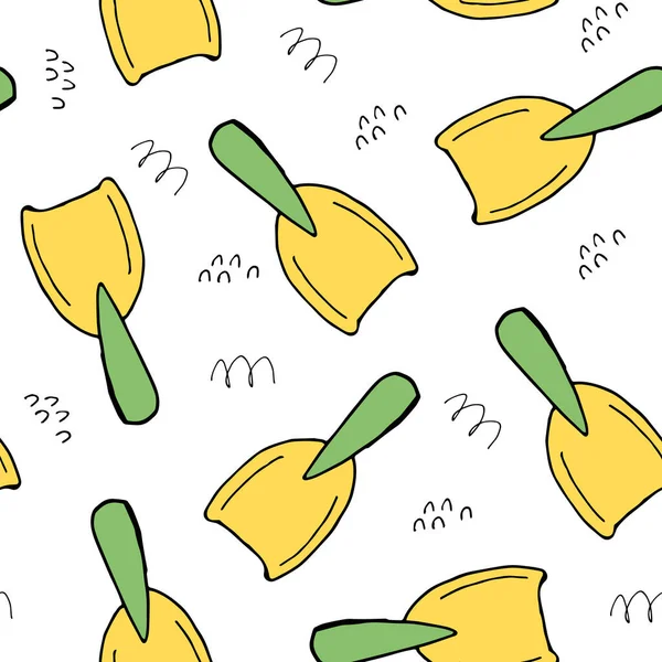 Doodle Shovel Garden Nahtloses Muster Handgezeichneter Hintergrund Vektorillustration — Stockvektor