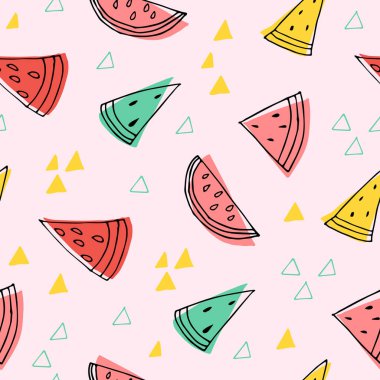 Karpuz, dikişsiz desen. Karpuz arkaplan vektör illüstrasyonunun el çizimi